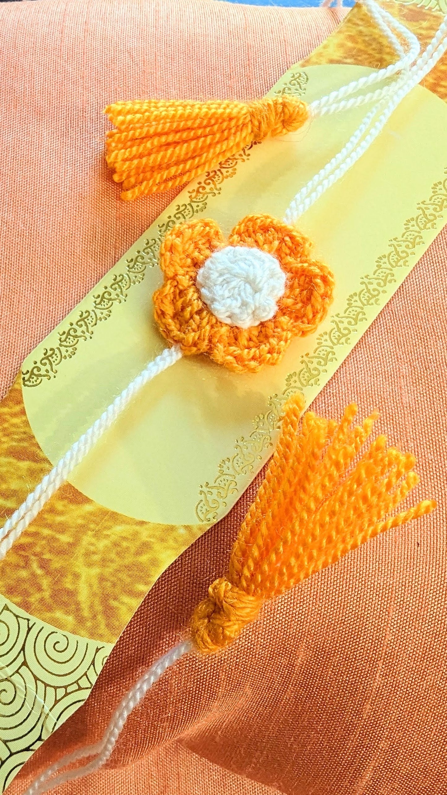 Orange and White flower rakhi (minimal set)