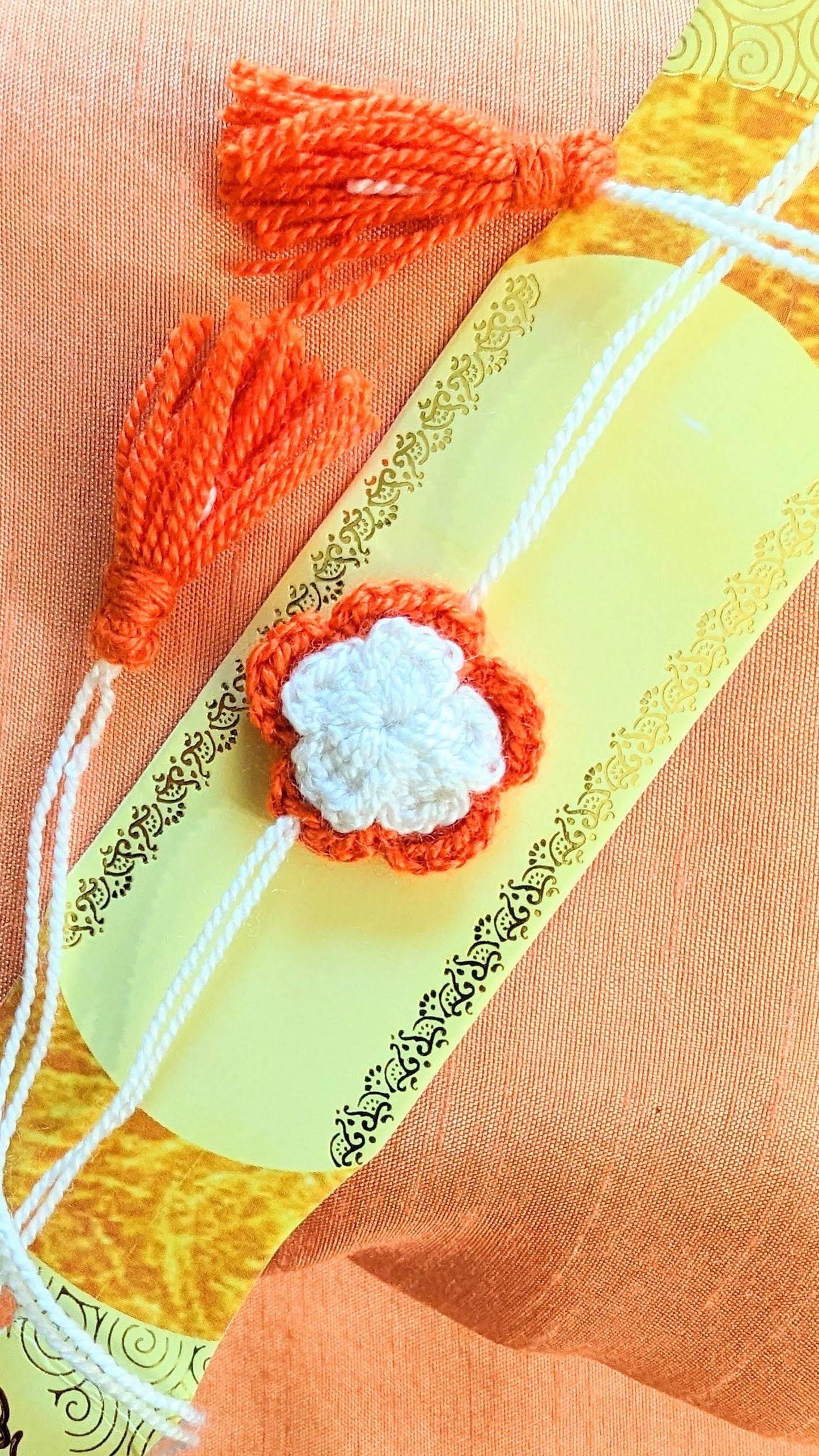 Coral and White flower rakhi (complete set)