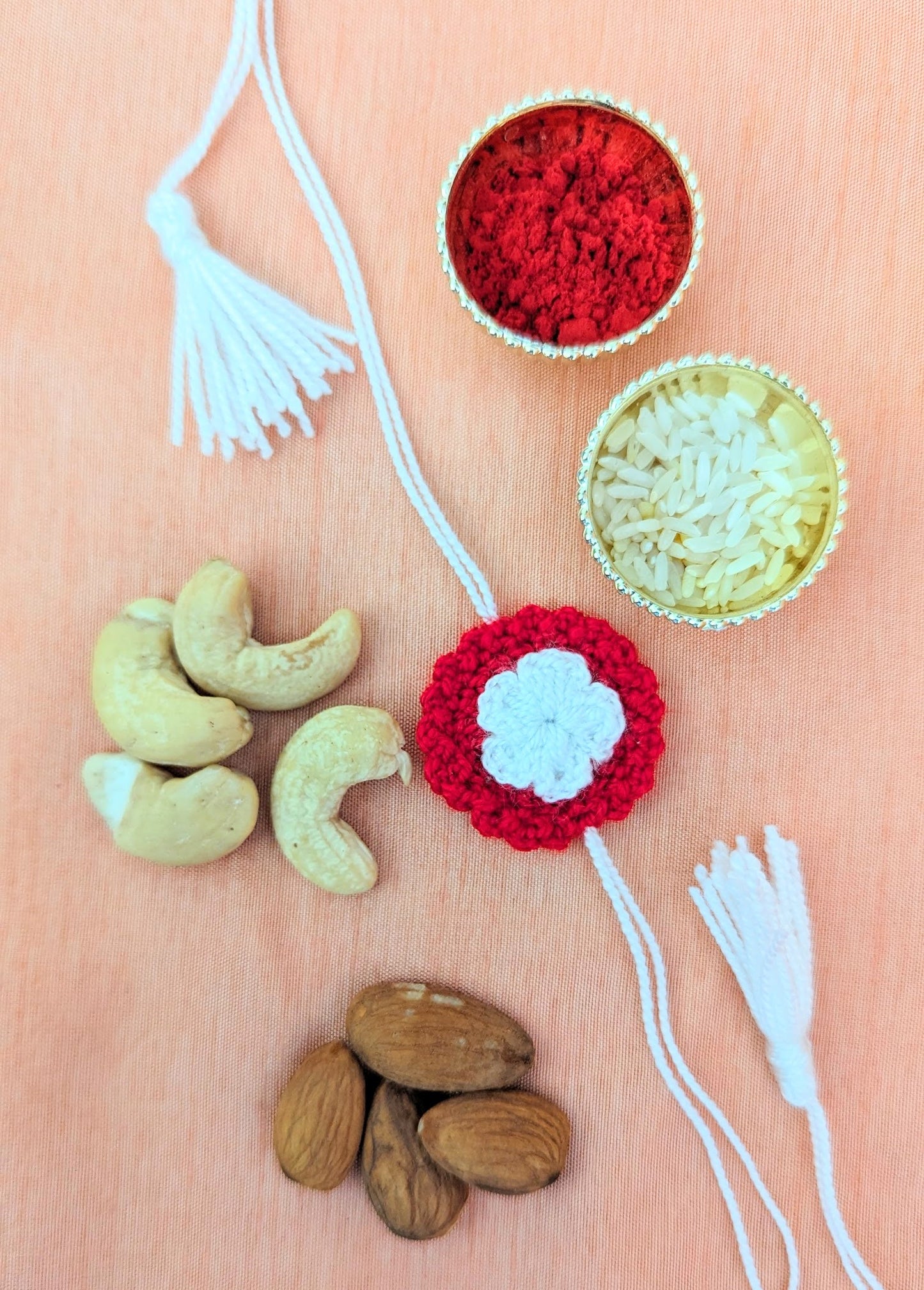 Red and White flower rakhi (complete set)